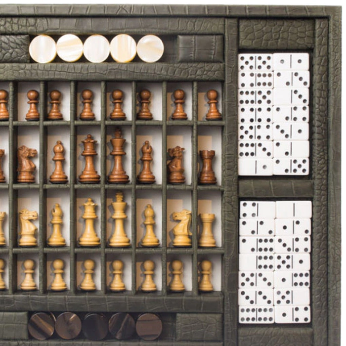 Exclusive set of "Alligator" games made of leather, khaki